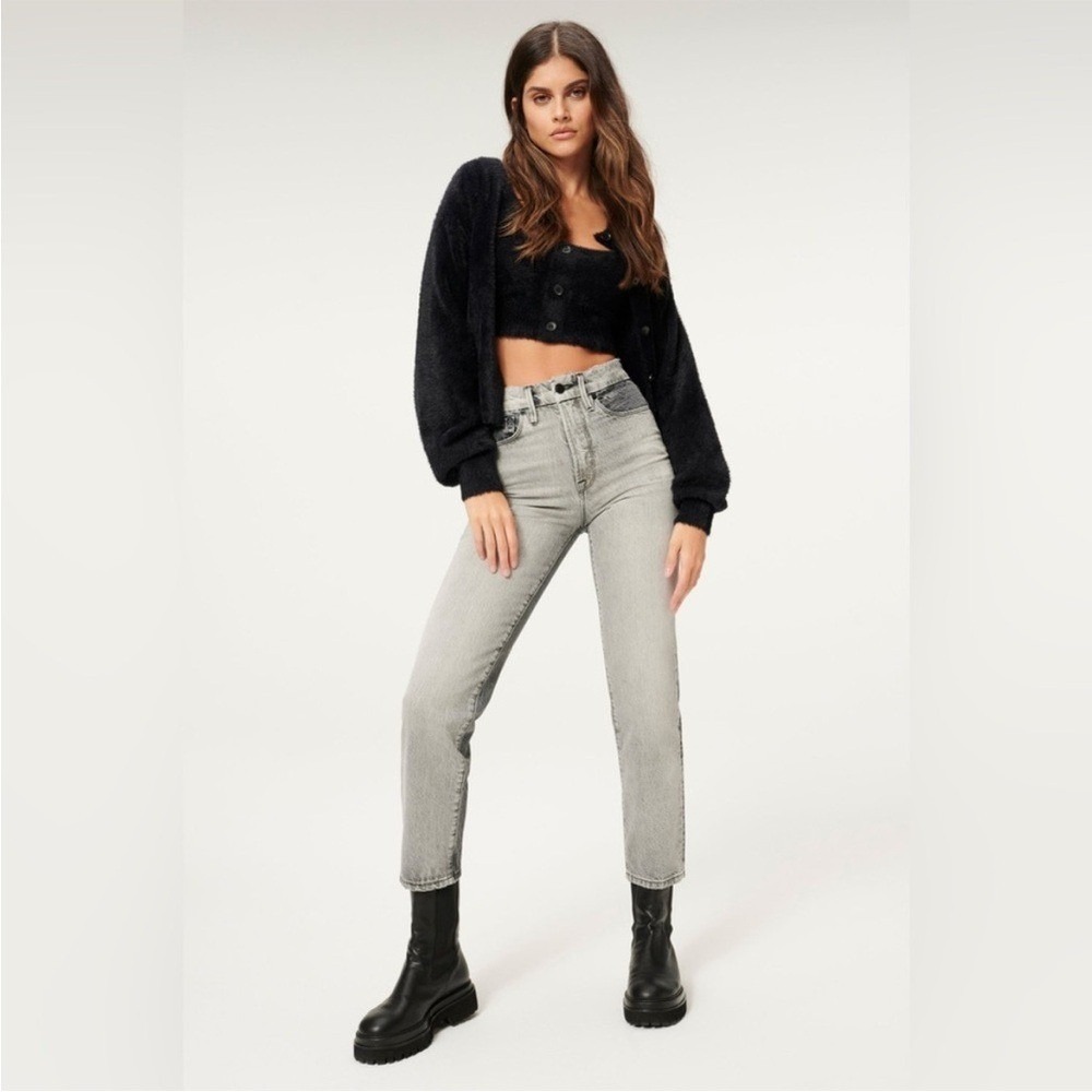 Good American Vintage Two Tone Straight Leg Jeans Gray Black Size 8